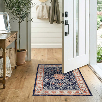 Navy Floral Medallion Vintage Area Rug