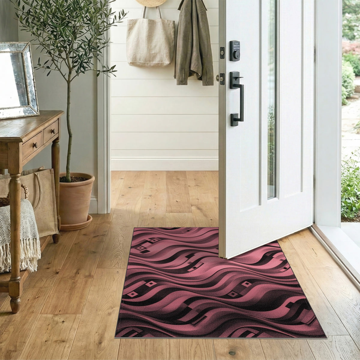 Pink Wavy Geometric Area Rug