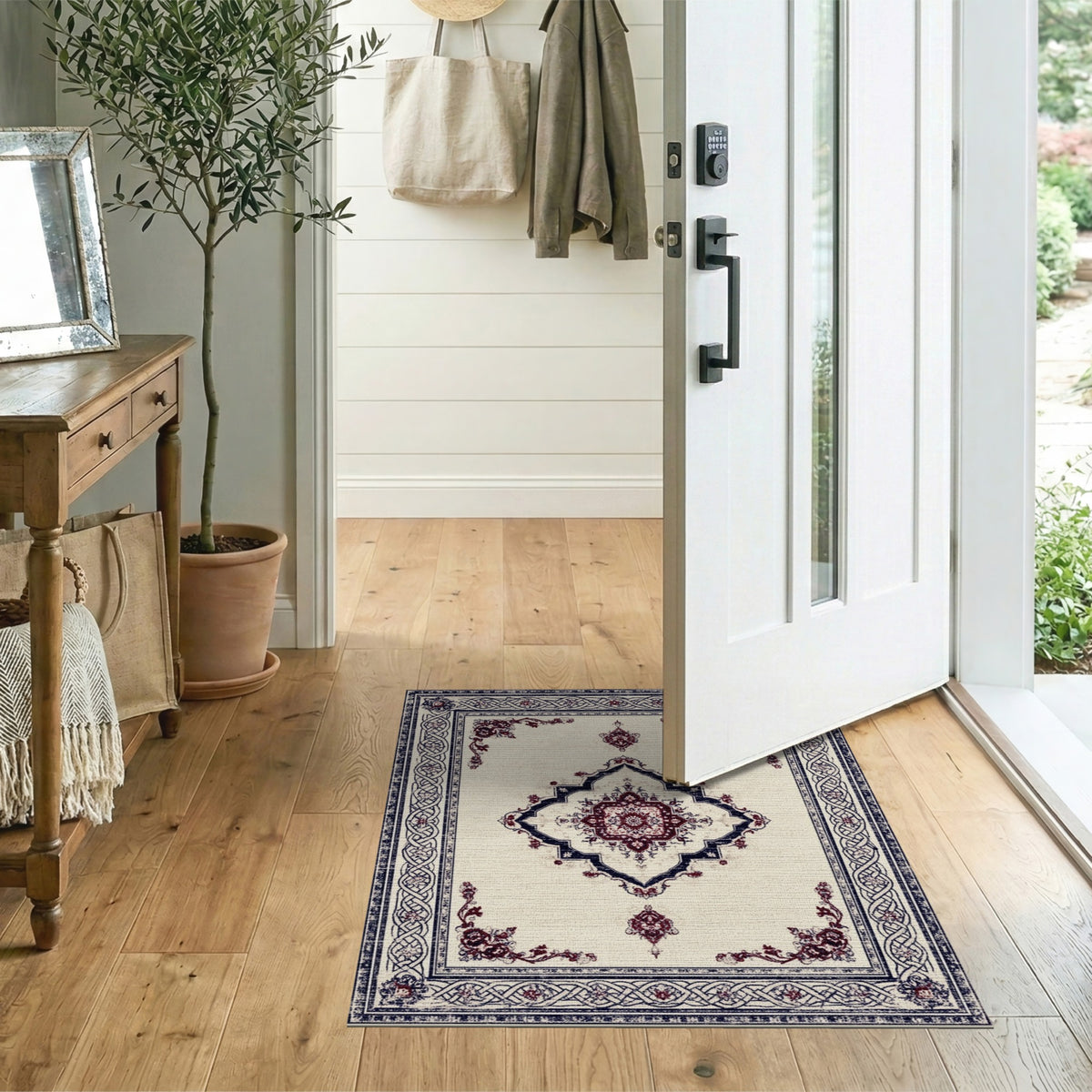 Beige Navy Persian Medallion Area Rug