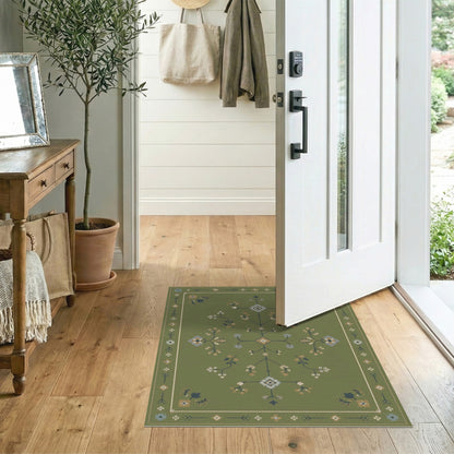 Green Floral Vintage Area Rug