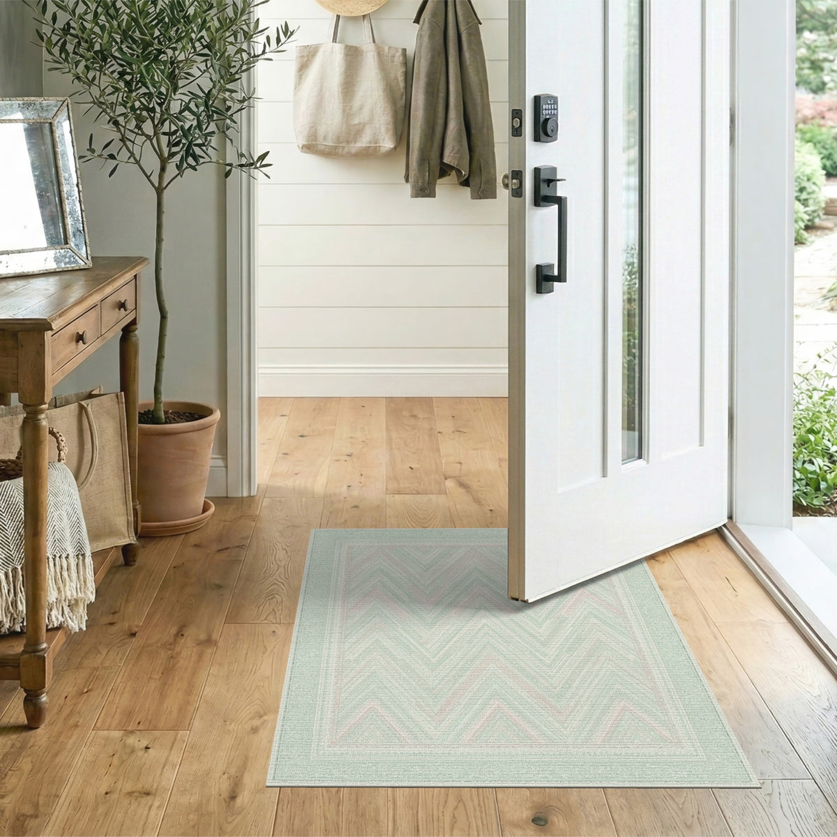 Mint Green Chevron Area Rug
