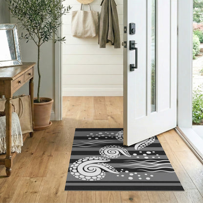 Black White Spiral Wave Area Rug
