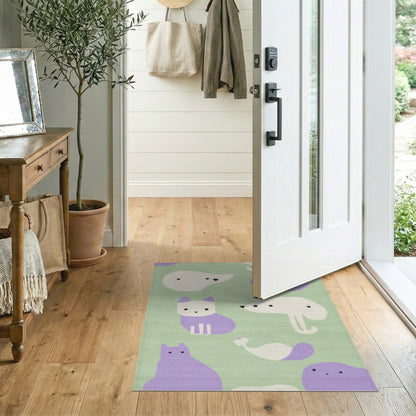 Purple Animal Friends Kids Cartoon Rug
