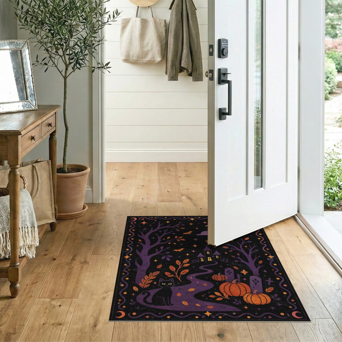 Midnight Cat Pumpkin Halloween Washable Area Rug