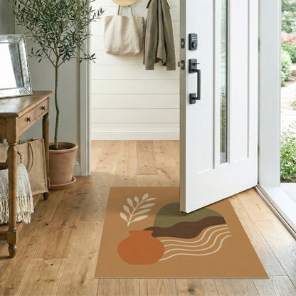Abstract Earth Tone Area Rug with Terracotta Vase