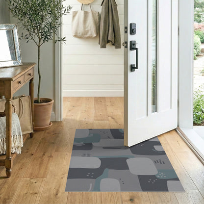 Grey Teal Abstract Area Rug