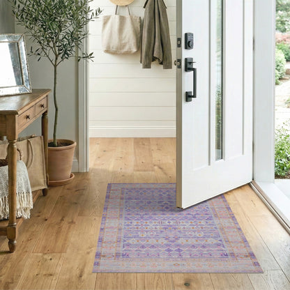 Purple Geometric Distressed Vintage Area Rug