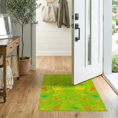Green Dinosaur Kids Cartoon Washable Area Rug