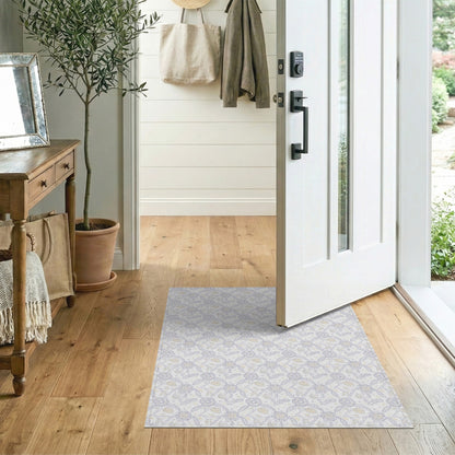 Soft Blue Floral Vintage Washable Rug