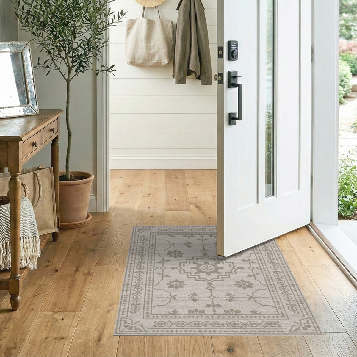 Beige and Neutral Beige Traditional Persian Medallion Rug
