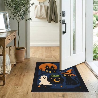 Spooky Halloween Witch Cat Area Rug