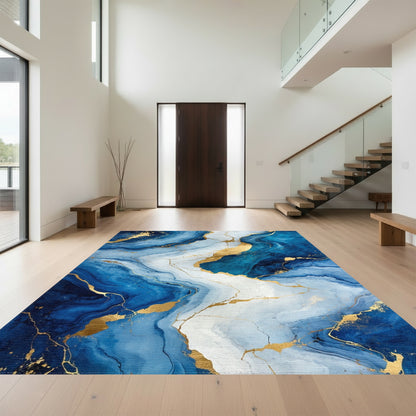 Navy Gold Veined Marble Rug