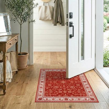 Red Floral Vintage Area Rug