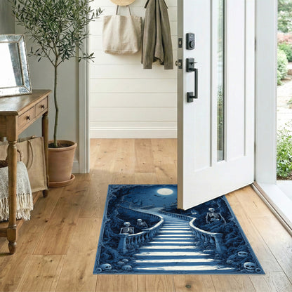 Haunted Moonlit Skeleton Staircase Washable Area Rug