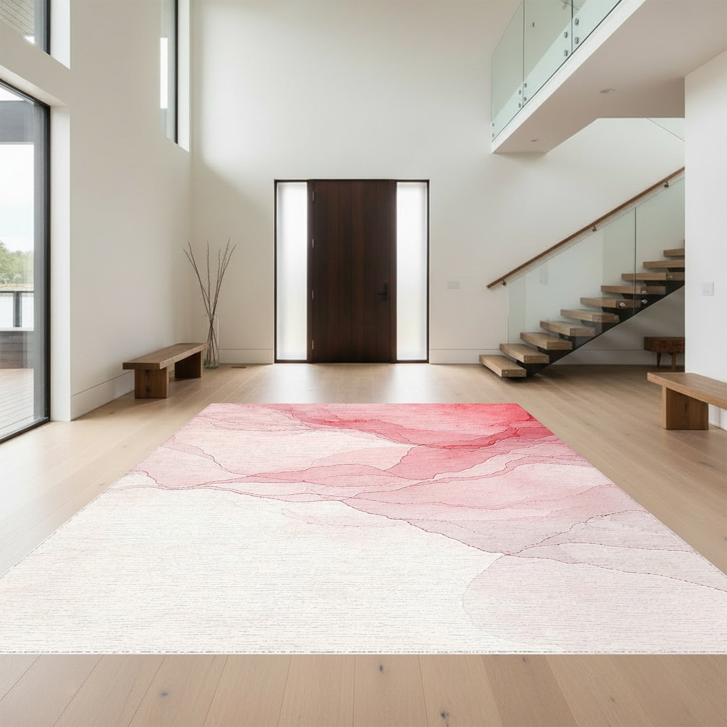 Layered Blush Red Fluid Rug