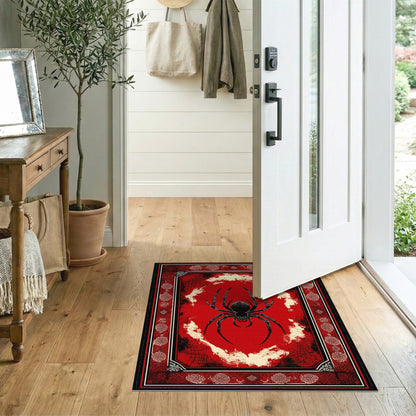 Red Gothic Spider Distressed Area Rug