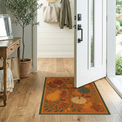 Orange Autumn Pumpkin Floral Area Rug
