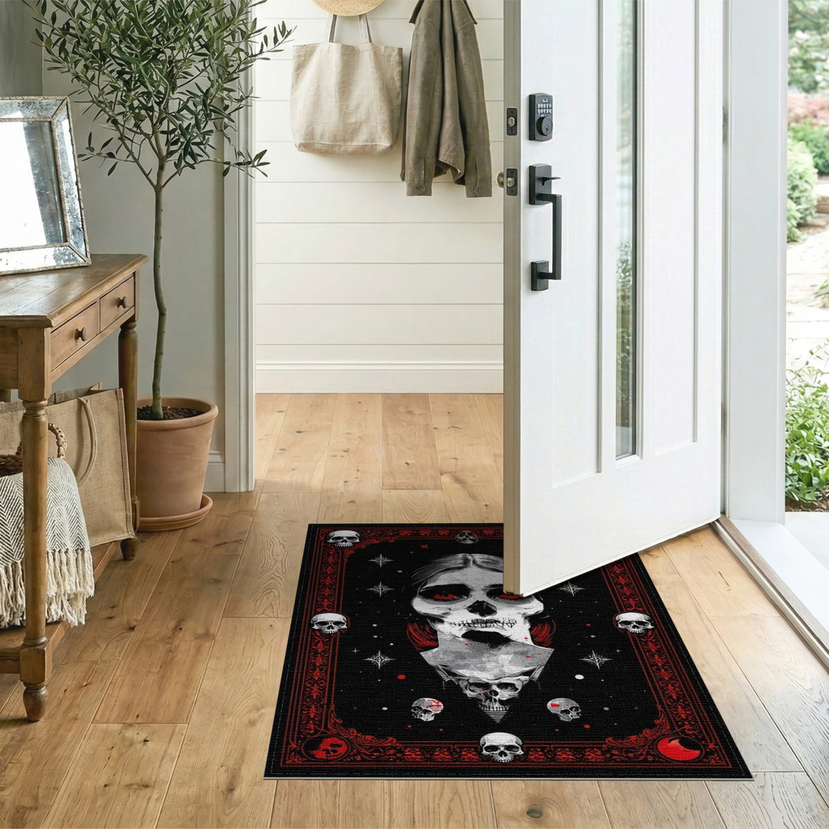 Gothic Skull Woman Black Area Rug