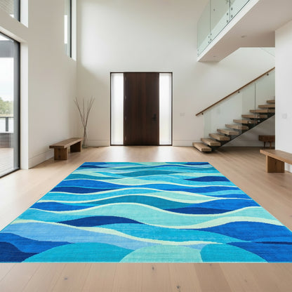 Abstract Blue Wave Layers Rug