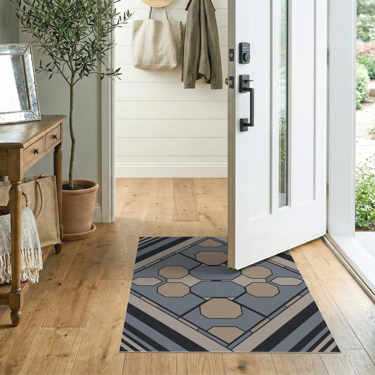 Grey Octagon Geometric Area Rug