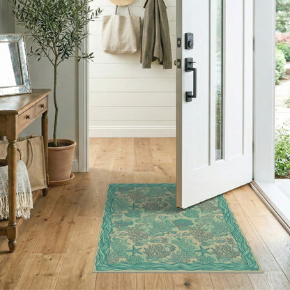 Blue and Teal Coral Starfish Coastal Area Rug
