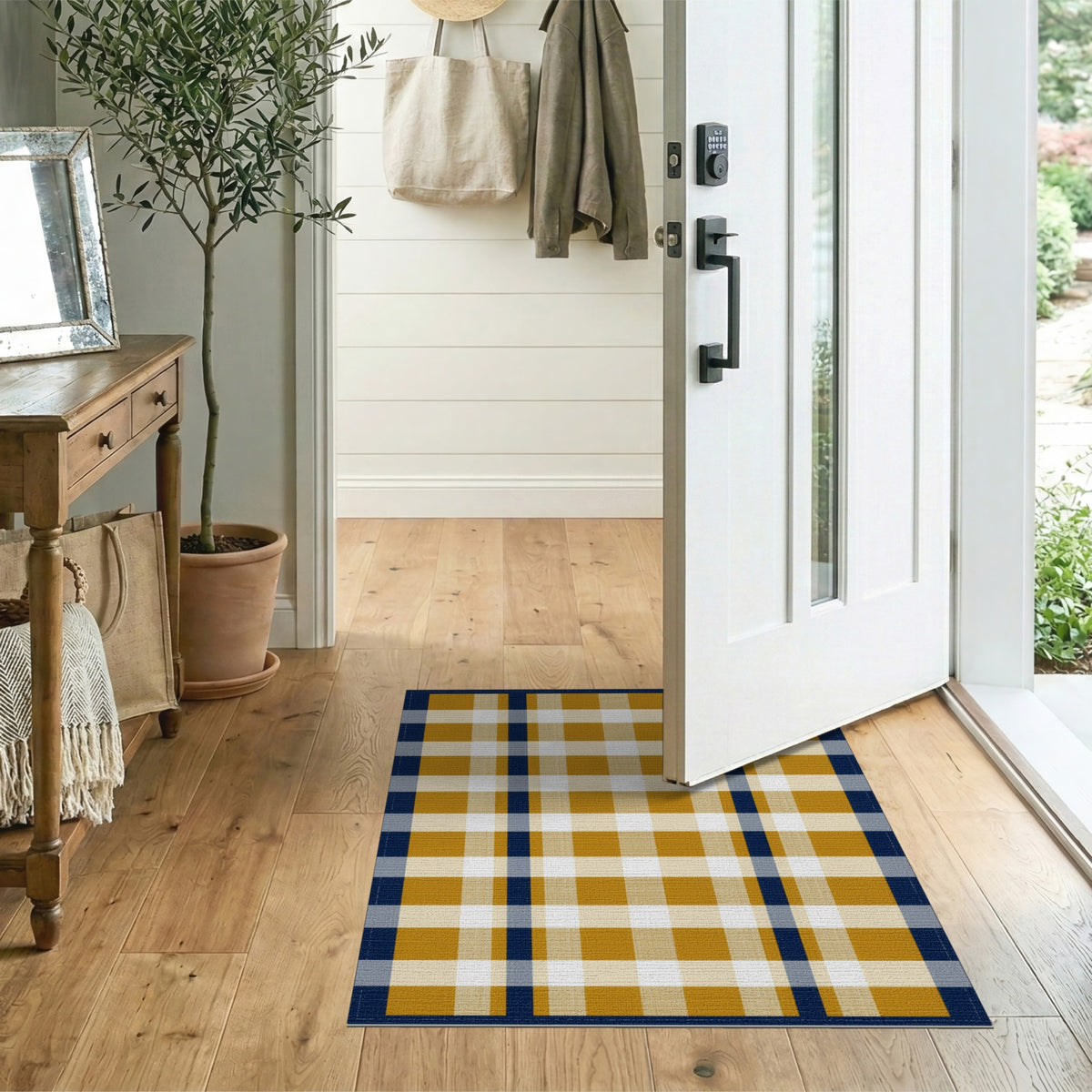 Navy Mustard Checkered Area Rug