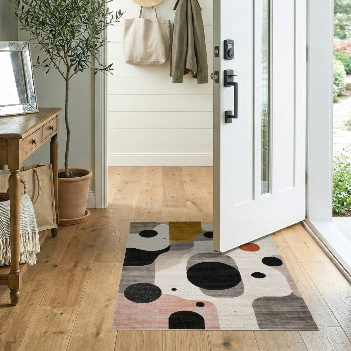 Abstract Geometric Area Rug in Neutral Tones