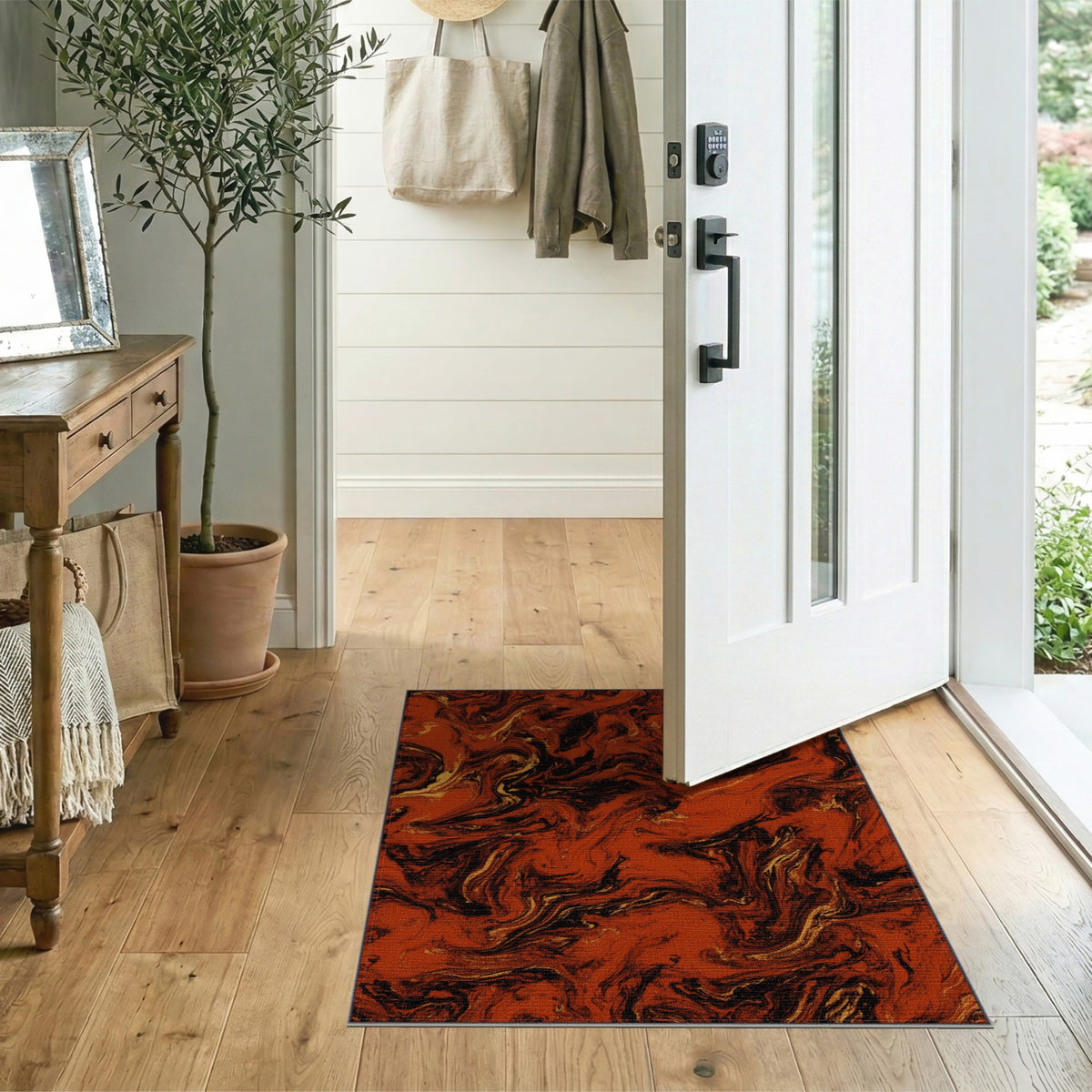 Red Marble Swirl Abstract Area Rug