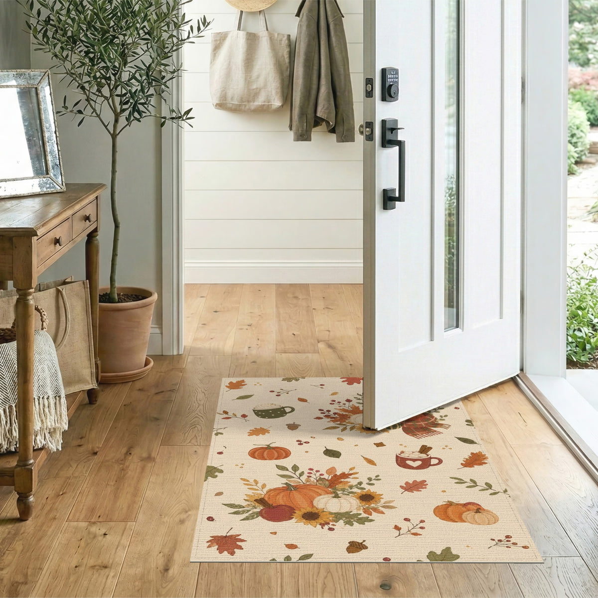 Cozy Autumn Pumpkins Washable Area Rug