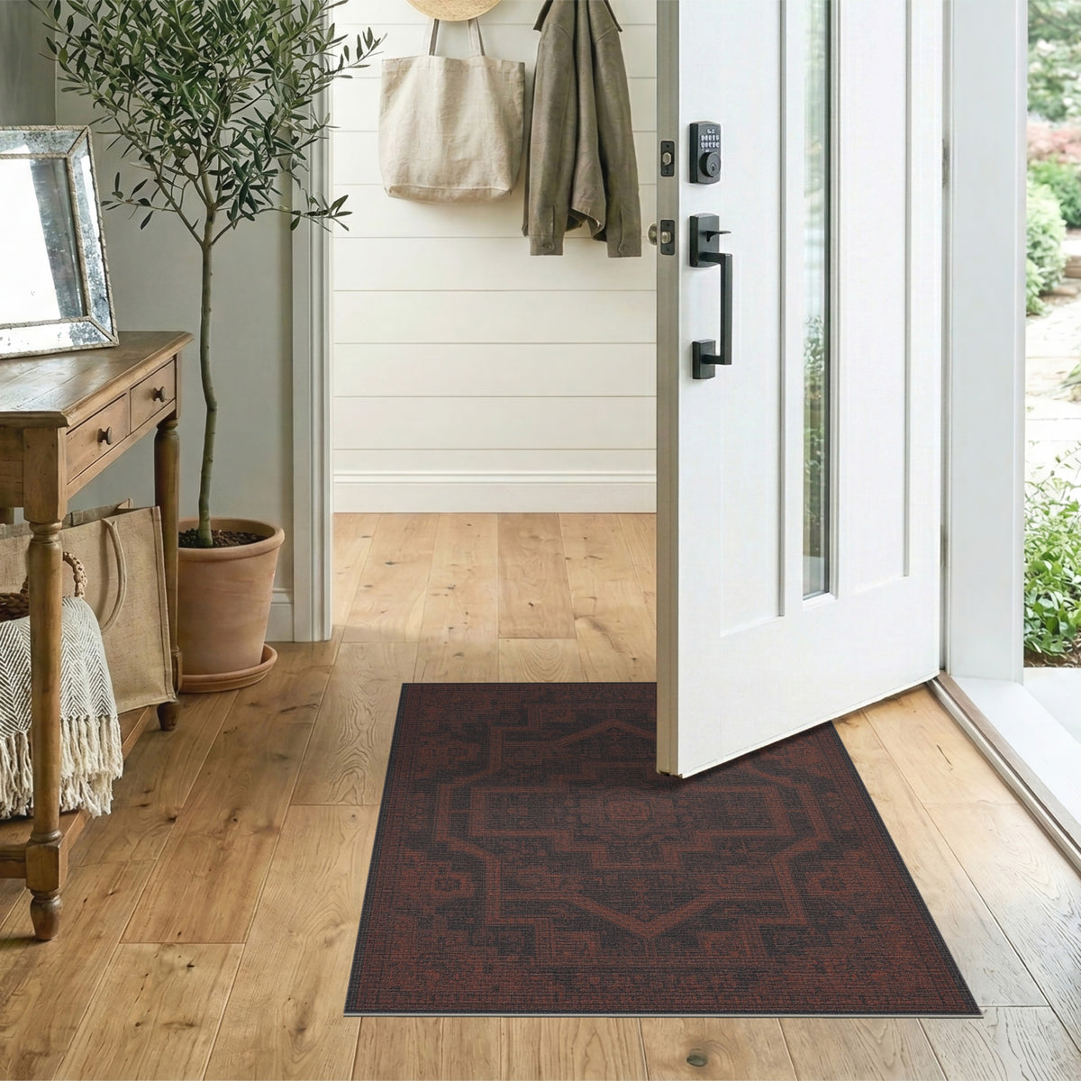 Deep Red Distressed Vintage Area Rug