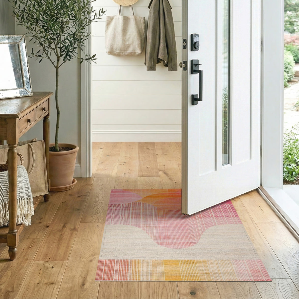 Multi-color and Patterns Vibrant Pink Orange Abstract Wave Area Rug