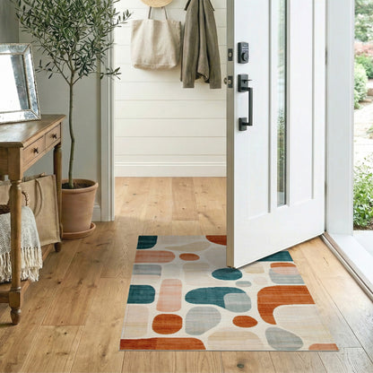 Abstract Teal Shapes Area Rug