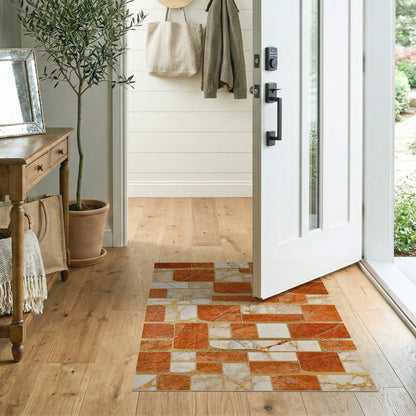 Orange Marble Geometric Mosaic Area Rug
