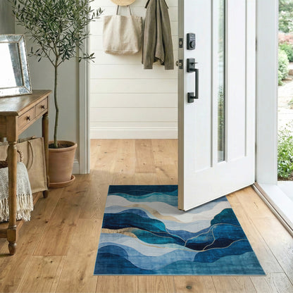 Blue Teal Wave Abstract Area Rug