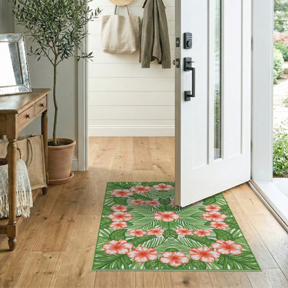 Multi-color and Patterns Red Hibiscus Floral Area Rug