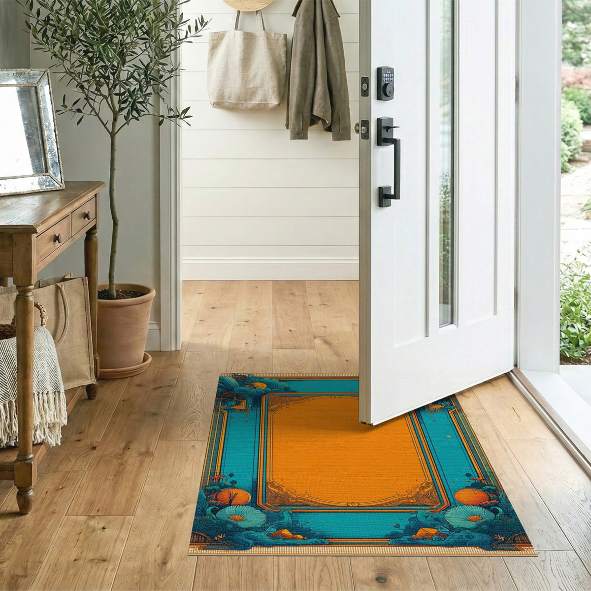 Blue Teal Floral Vintage Area Rug