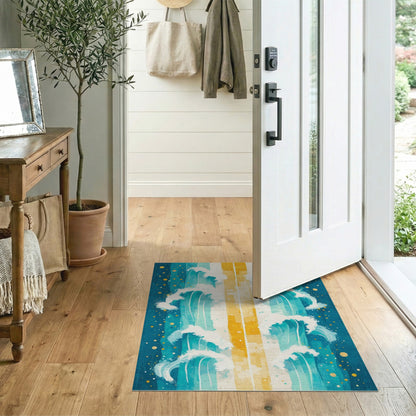 Teal Wave Stripe Coastal Area Rug