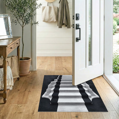 Black White Geometric Staircase Area Rug