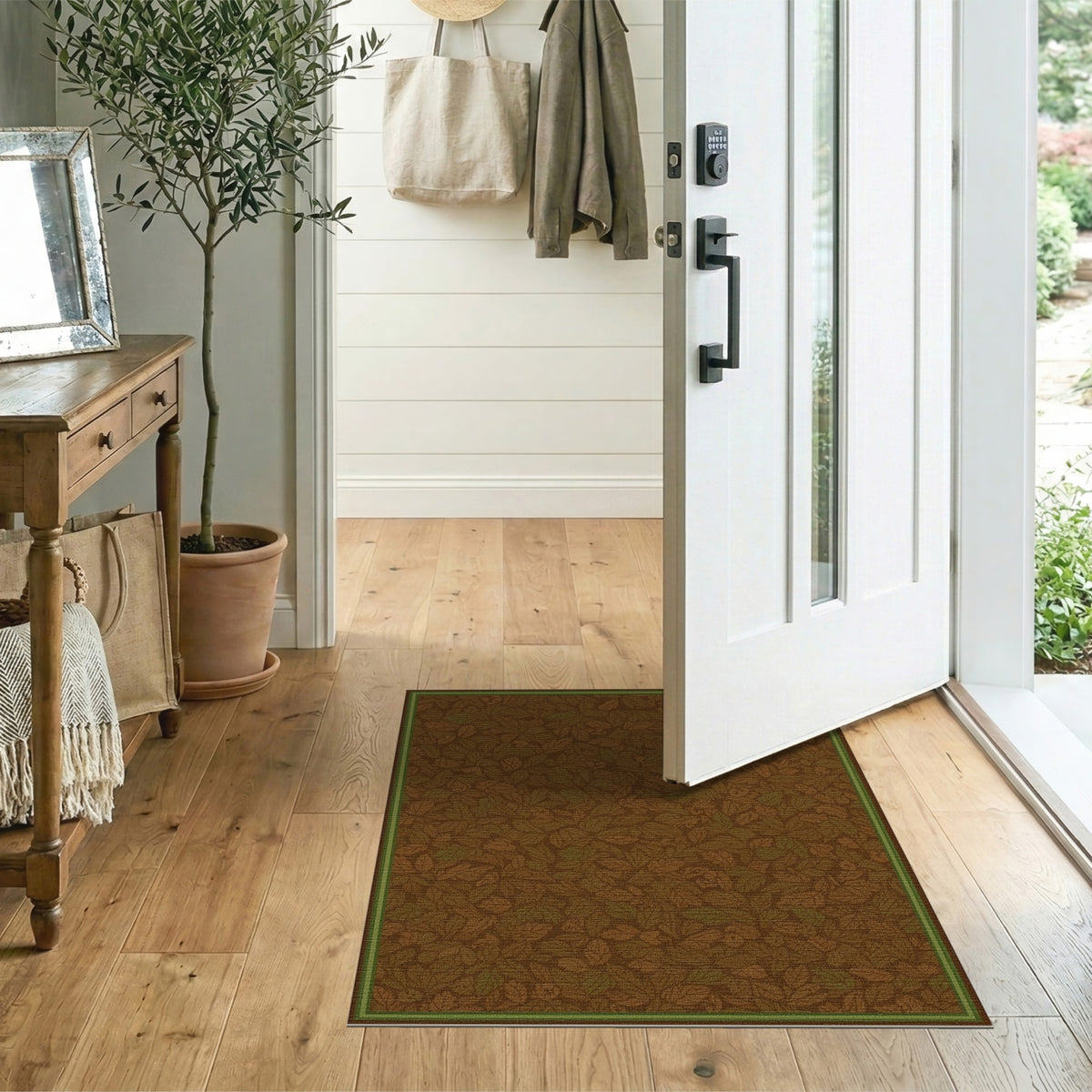 Brown Leaf and Berry Botanical Area Rug