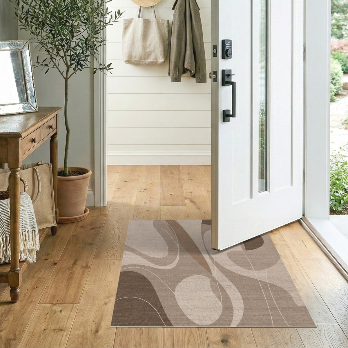 Abstract Brown Flow Area Rug