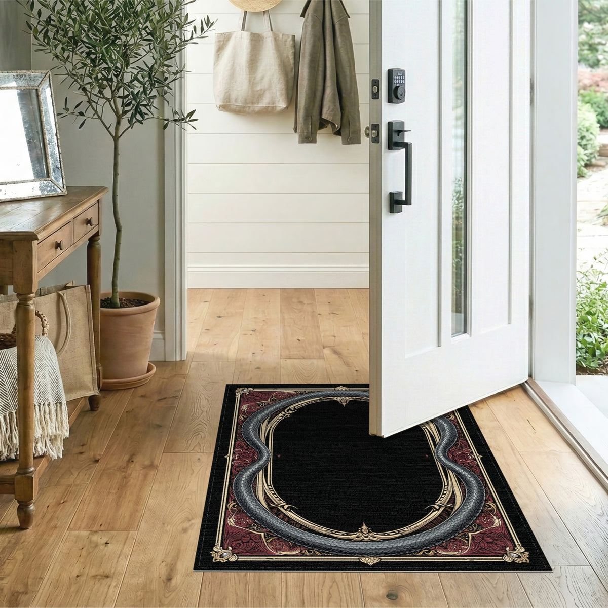 Grey Serpent Ornate Frame Area Rug