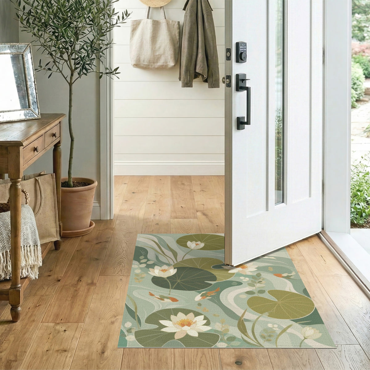 Lotus Koi Pond Washable Area Rug