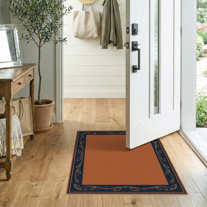 Orange Floral Leaf Border Area Rug