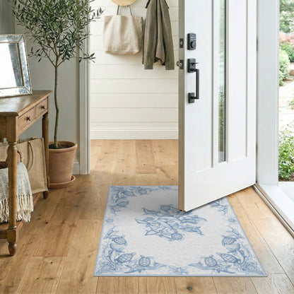 Blue Ocean Marine Life Washable Area Rug