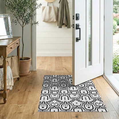 Black White Tribal Mask Area Rug