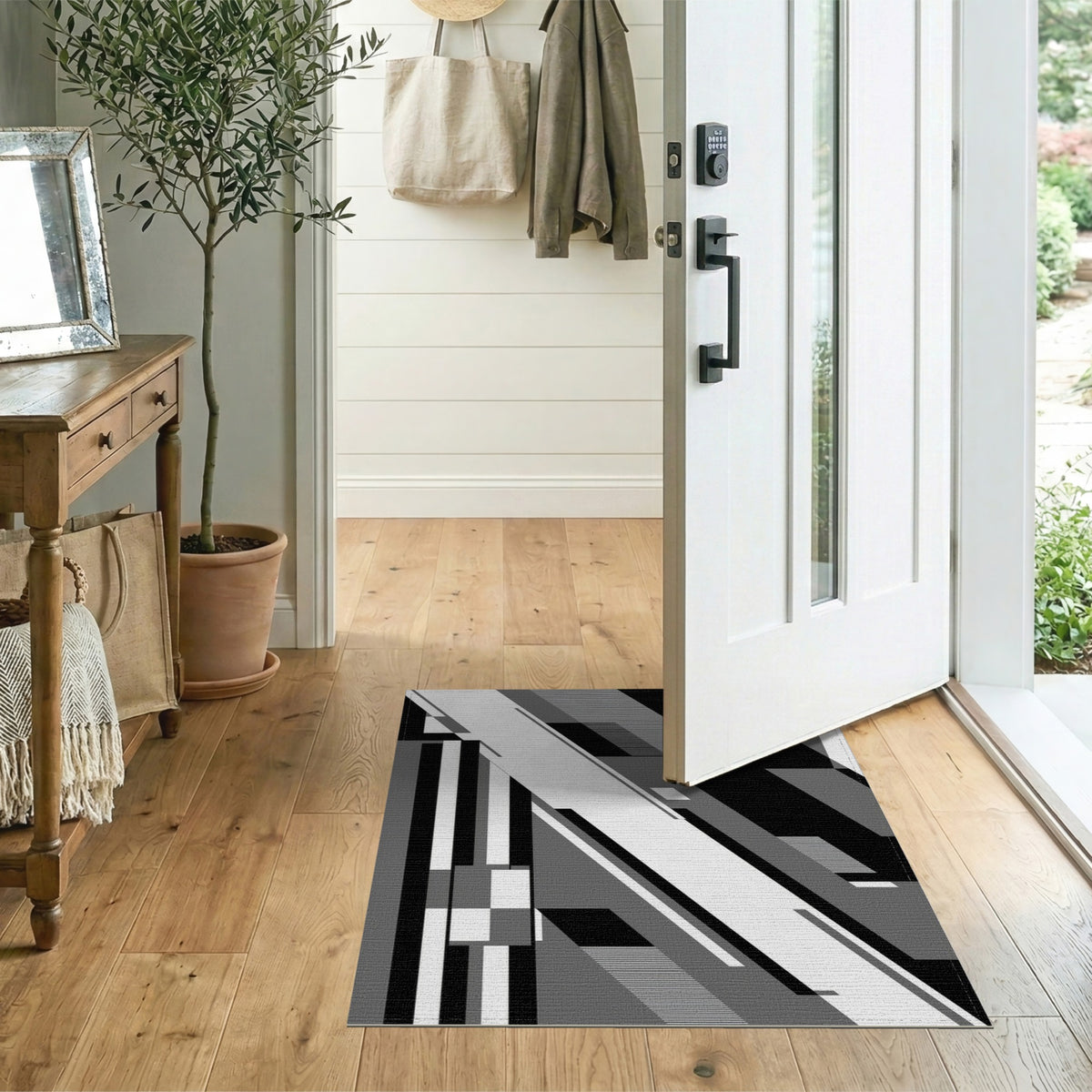 Black White Geometric Modern Area Rug