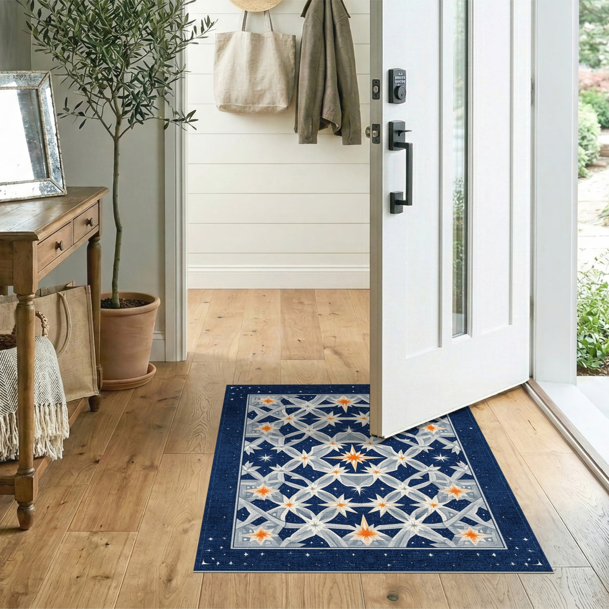 Navy Blue Star Lattice Geometric Area Rug