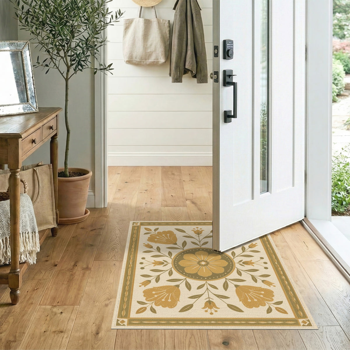 Golden Floral Medallion Vintage Area Rug