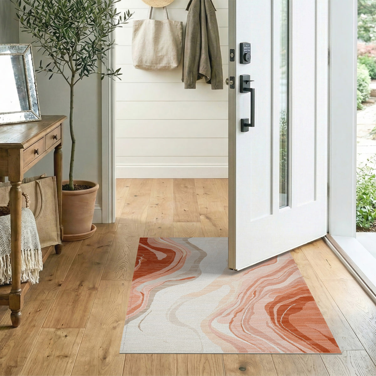 Abstract Orange Wave Abstract Area Rug