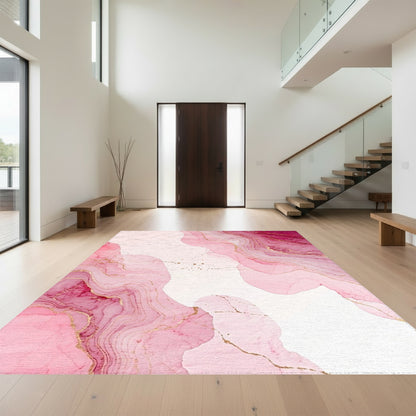 Pink Gold Fluid Marble Waves Rug